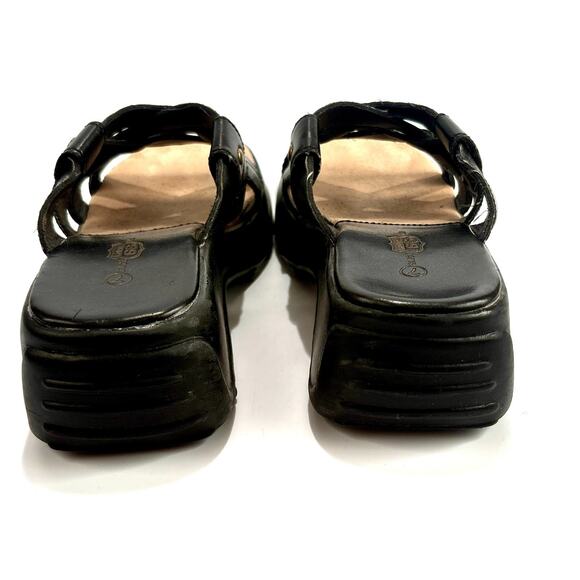 Vintage Y2K Chunky Sandals Black Leather Platform Shoes Sz 7 Womens Wedgies 90s - Picture 3 of 8